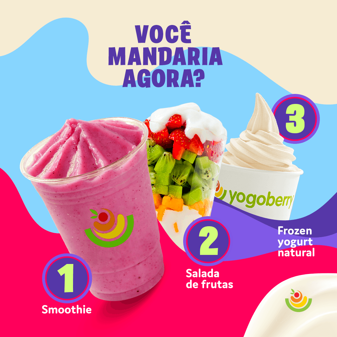 Yogoberry smoothie, salada e natural